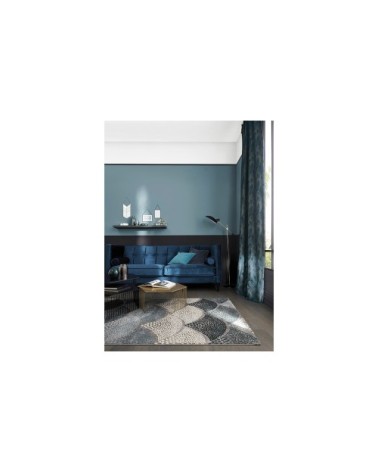 Tapis motif rétro bleu pétrole gris 290x200