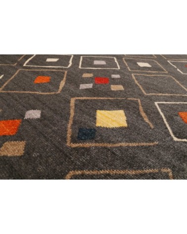 Tapis tissé ethnique chic à franges multicolore fond gris 133x200