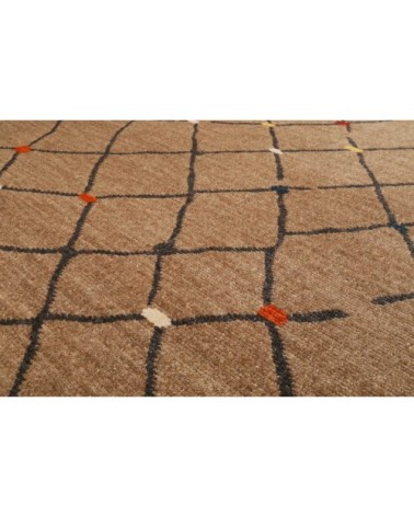 Tapis tissé ethnique chic à franges multicolore fond marron 160x225