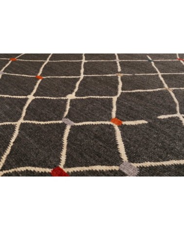 Tapis tissé ethnique chic à franges multicolore fond gris 160x225