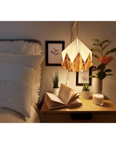 Suspension origami en ecowood et papier blanc taille S