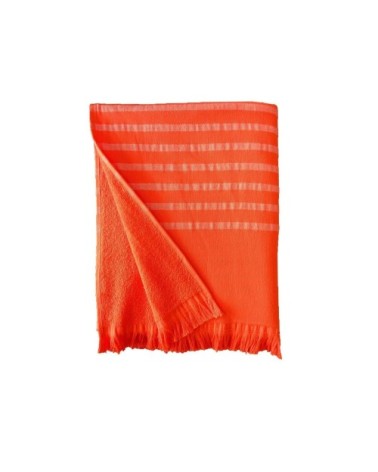 Fouta doublée éponge avec franges alanya orange corail 90x160