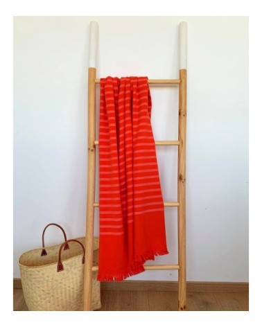 Fouta doublée éponge avec franges alanya orange corail 90x160