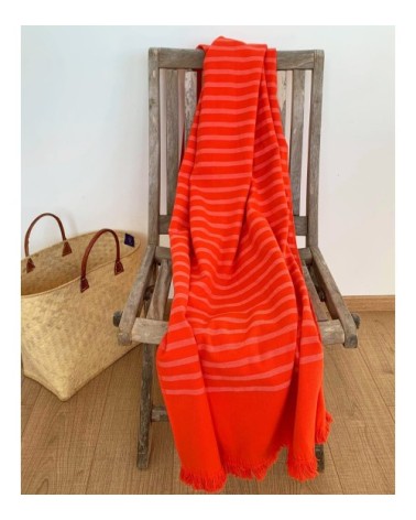 Fouta doublée éponge avec franges alanya orange corail 90x160