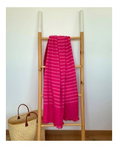 Fouta doublée éponge avec franges alanya rose fuschia 90 x 160