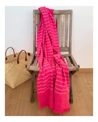 Fouta doublée éponge avec franges alanya rose fuschia 90 x 160