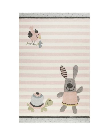 Tapis enfant rayé pastel motif animaux 200x290