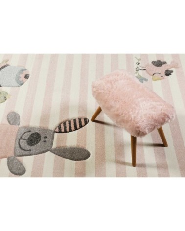 Tapis enfant rayé pastel motif animaux 200x290