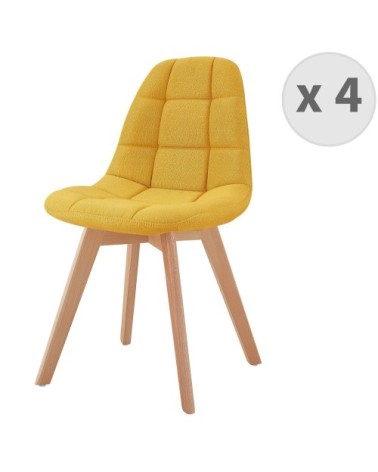 STELLA - Chaise scandinave tissu curry pied hêtre (x4)