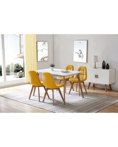 STELLA - Chaise scandinave tissu curry pied hêtre (x4)
