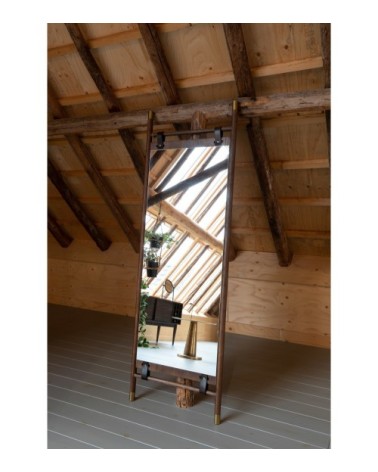 Miroir sur pied vintage marron