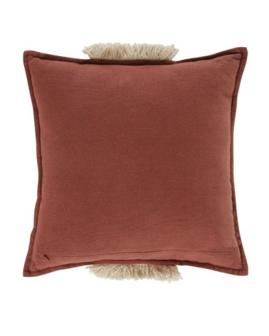 Coussin tissé terracota brodé avec franges 45x45