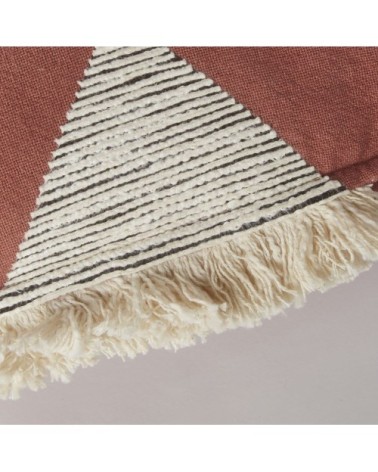 Coussin tissé terracota brodé avec franges 45x45