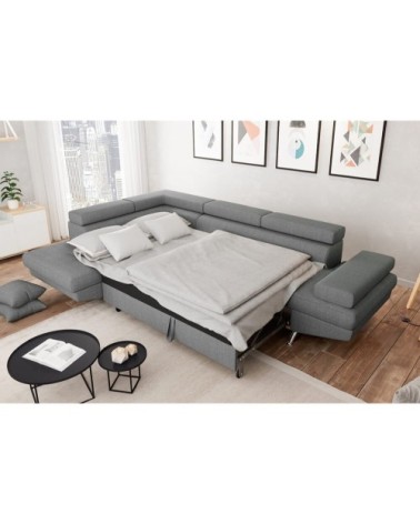 Canapé d'angle gauche convertible avec coffre en tissu gris clair