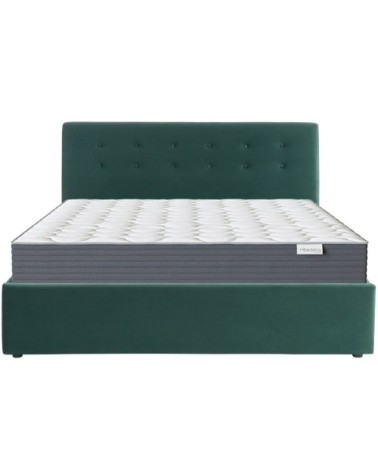 Pack lit coffre 160x200 + matelas + tête de lit - velours vert