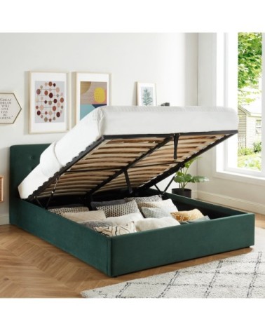 Pack lit coffre 160x200 + matelas + tête de lit - velours vert