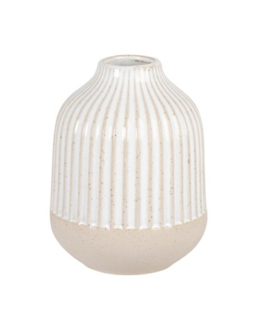 Vase en grès blanc et strié beige H12