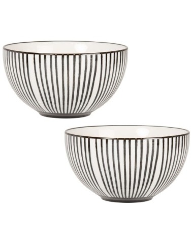 Bol en grès blanc motifs traits noirs