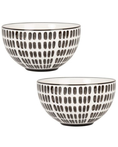 Bol en grès blanc motifs tirets noirs