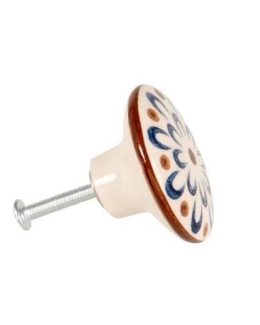 Bouton de porte en grès blanc et bleu