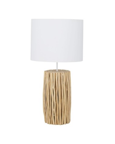 Lampe en bois de mimosa abat-jour en coton recyclé blanc
