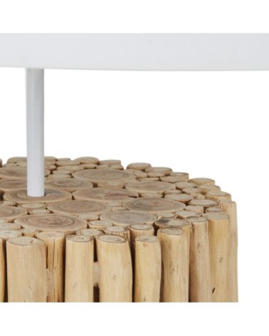 Lampe en bois de mimosa abat-jour en coton recyclé blanc