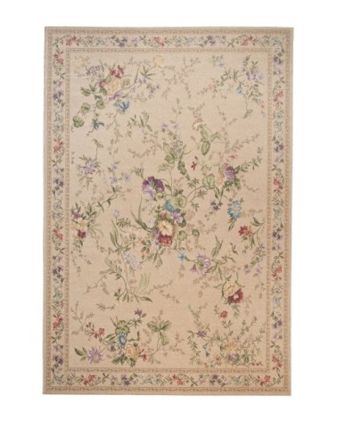 Tapis floral tissé plat - beige 70x120 cm