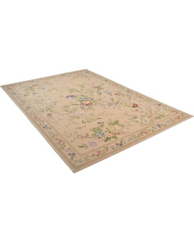 Tapis floral tissé plat - beige 70x120 cm