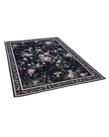 Tapis floral tissé plat - noir 140x200 cm