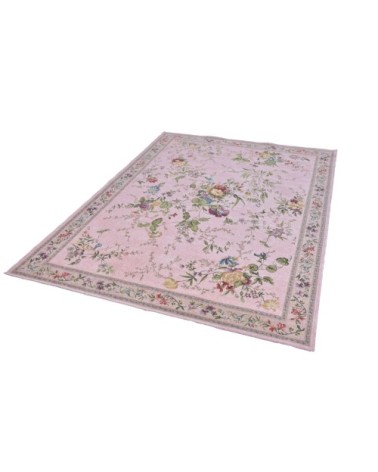 Tapis floral tissé plat - rose 60x90 cm