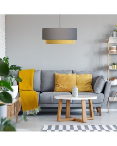 Suspension déco  en coton gris et jaune Ø 50cm