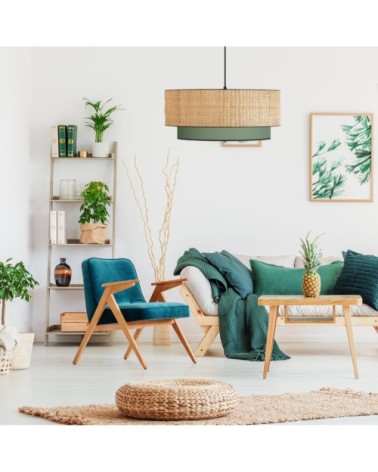 Suspension déco en raphia et coton vert kaki Ø 40cm