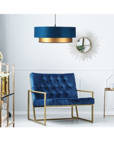 Suspension déco en coton bleu canard et or Ø 45cm