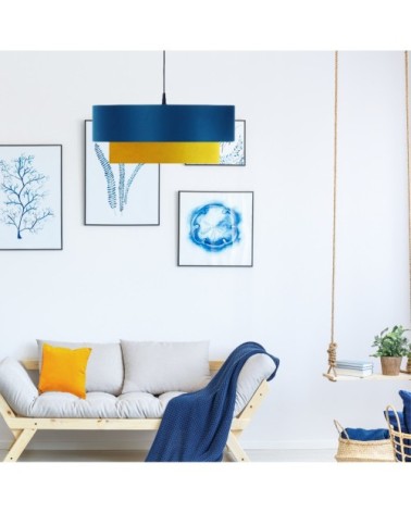 Suspension déco en coton bleu canard et jaune moutarde Ø 50cm