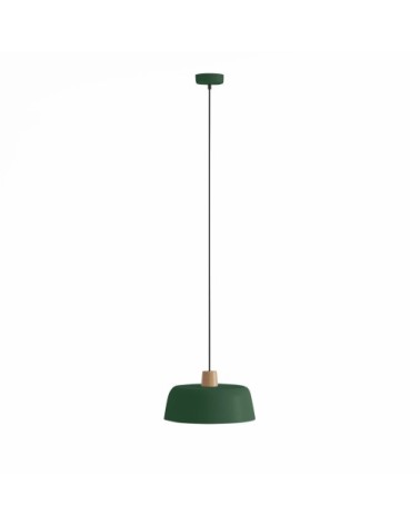 Luminaire suspension en métal kaki et bois