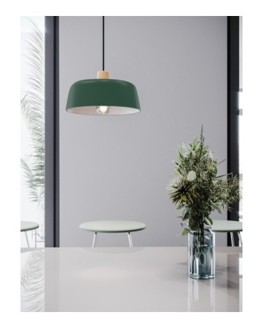 Luminaire suspension en métal kaki et bois