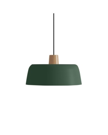 Luminaire suspension en métal kaki et bois