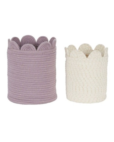 Paniers de rangement tressés vieux mauve et blanc (x2)