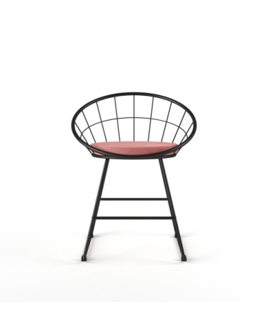 Chaise métal noir et velours rose vintage