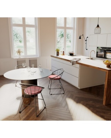 Chaise métal noir et velours rose vintage