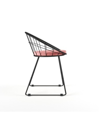Chaise métal noir et velours rose vintage