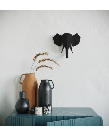 Trophée décoratif mural éléphant noir en polyrésine