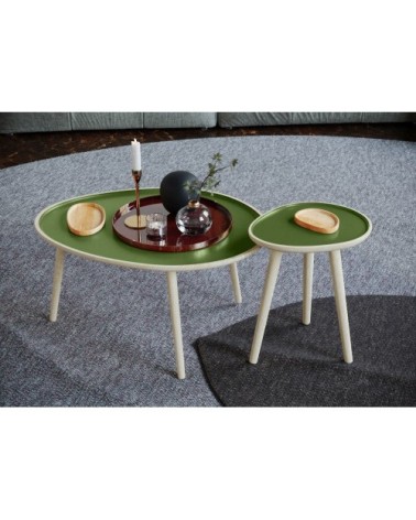 Table basse en bois et peinture céramique vert kaki