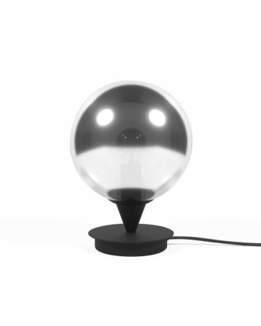 Lampe à poser design en métal noir et verre fumé