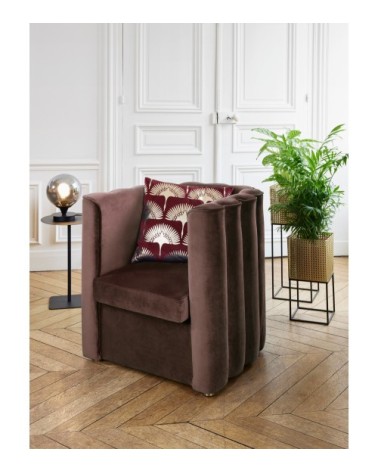 Fauteuil vintage en velours marron