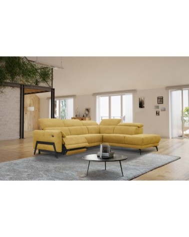 Canapé d'angle droit 5 places avec relax électrique en tissu jaune