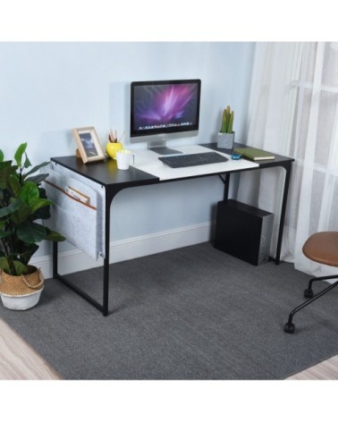 Bureau effet bois avec sac de rangement en feutre en blanc 140*60