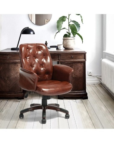 Chaise de Bureau pivotante vintage matière synthétique marron