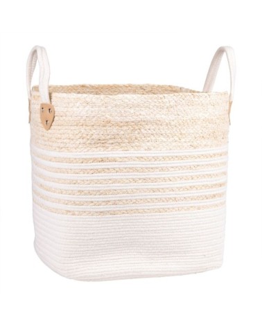 Panier carré en fibre de maïs et coton blanc