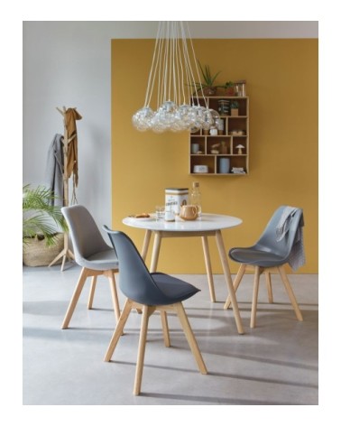 Chaise style scandinave gris acier et hévéa